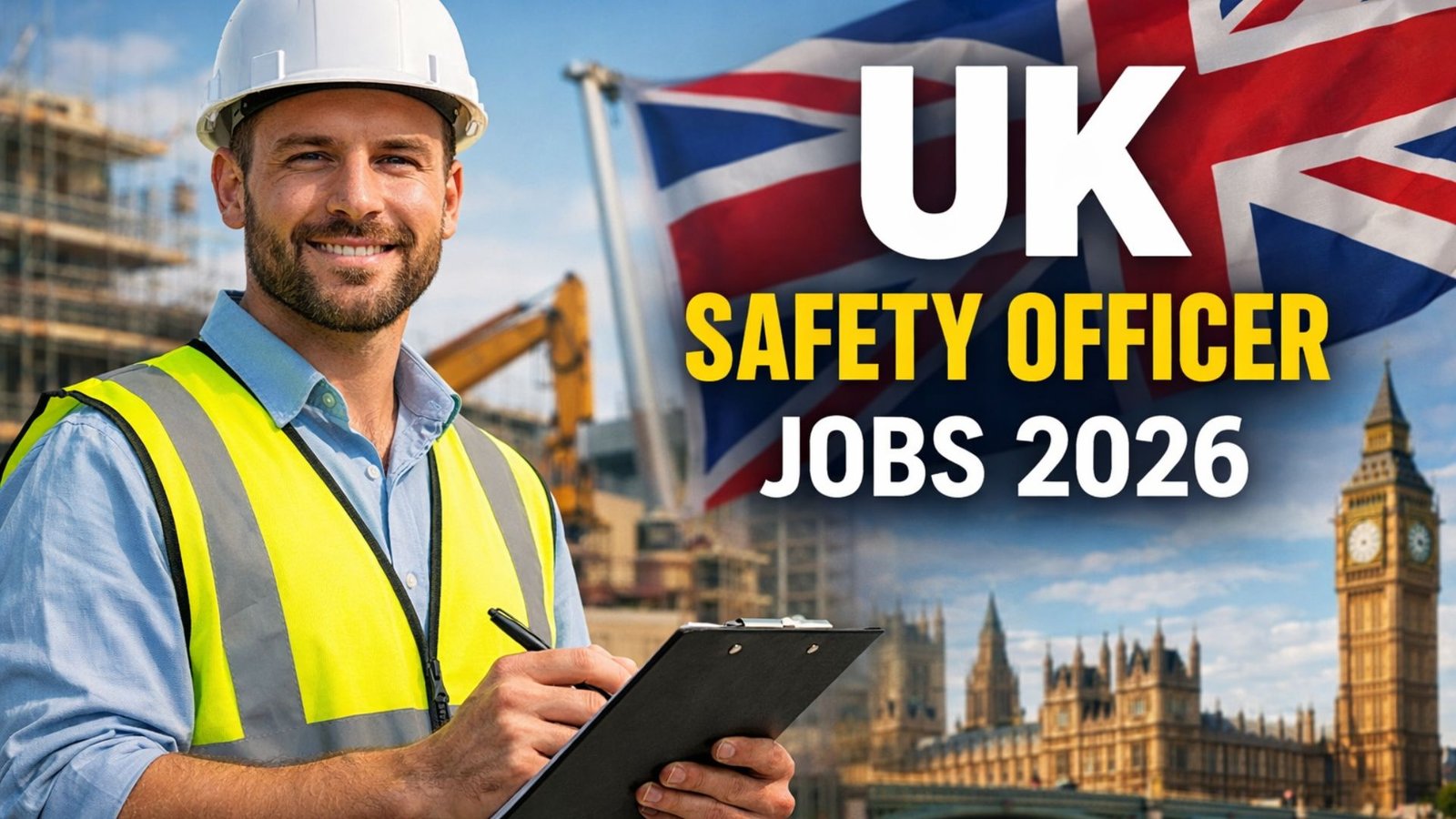 Health and Safety Officer jobs in UK 2026 construction site safety inspection with helmet and safety vest