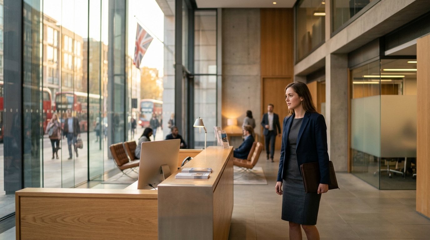 UK visa sponsorship jobs 2026 applicant at a licensed employer's office reception
