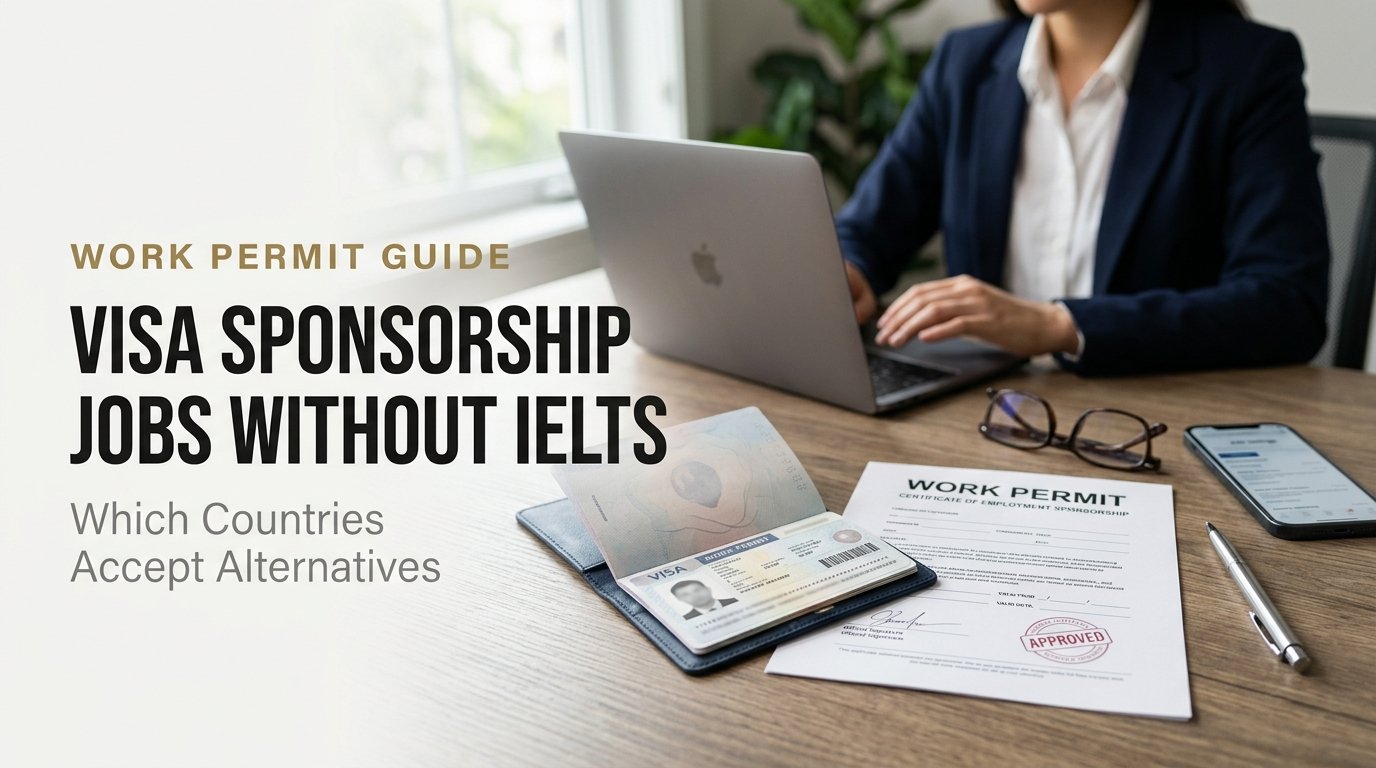 Passport and work permit documents illustrating visa sponsorship jobs without IELTS