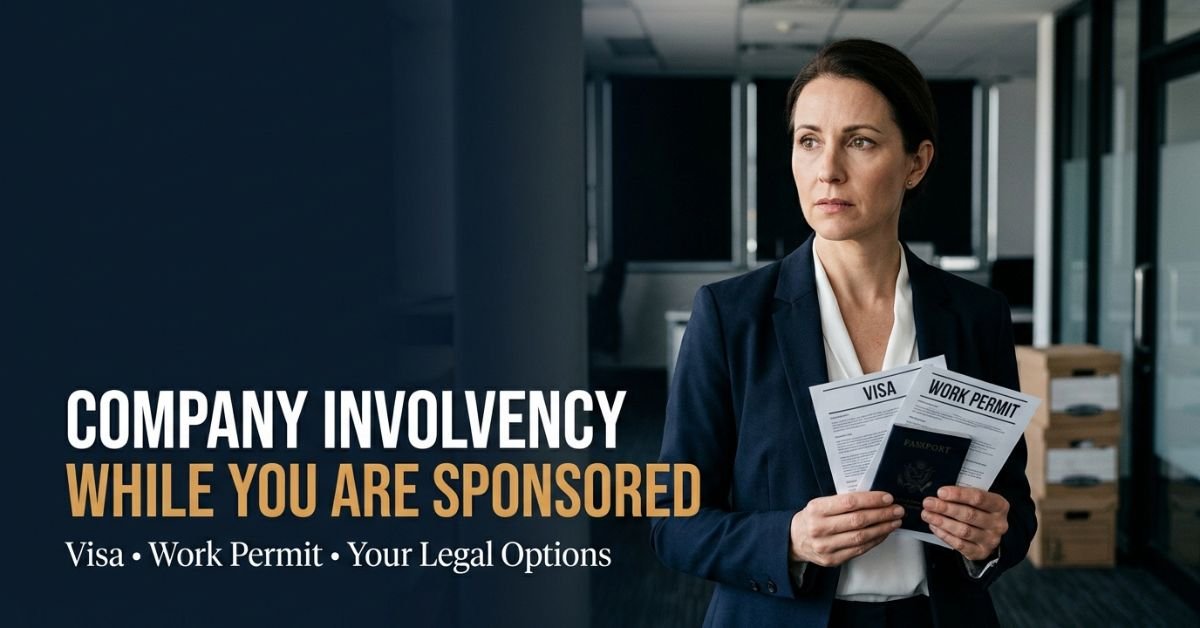 Company Involvency prompts a sponsored worker to review employment and immigration documents.